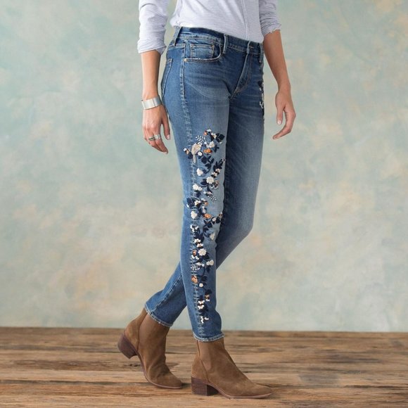 Driftwood Embroidered Jackie Jeans Birds Floral Stretch Women's Size 28 H13262 - Picture 9 of 10